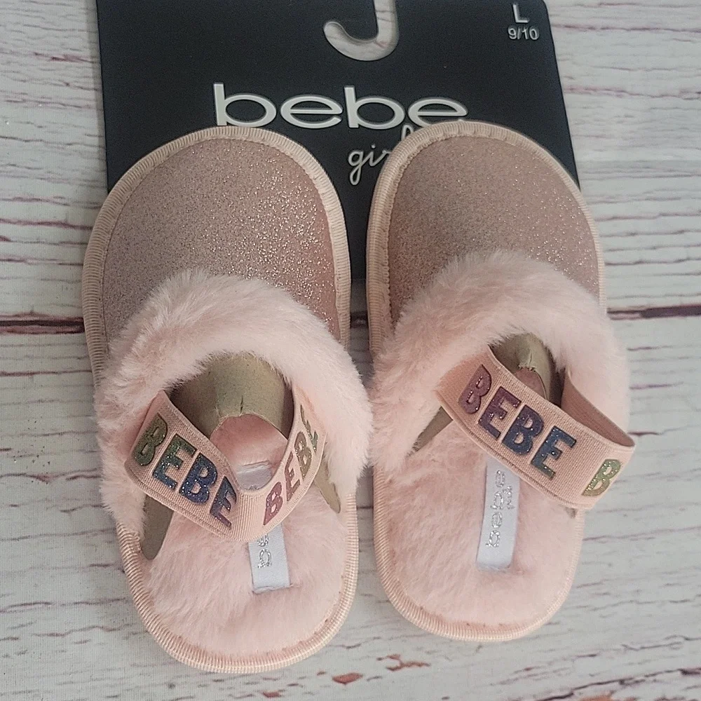 Bebe Girls' Pink Glitter Slippers Size 9 NWT